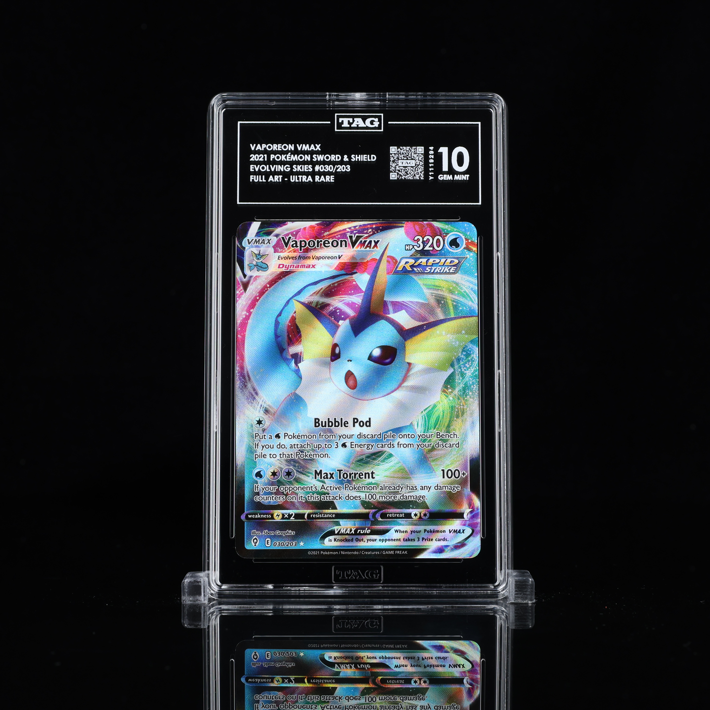 Vaporeon VMAX 30/203 Evolving Skies TAG Gem Mint 10