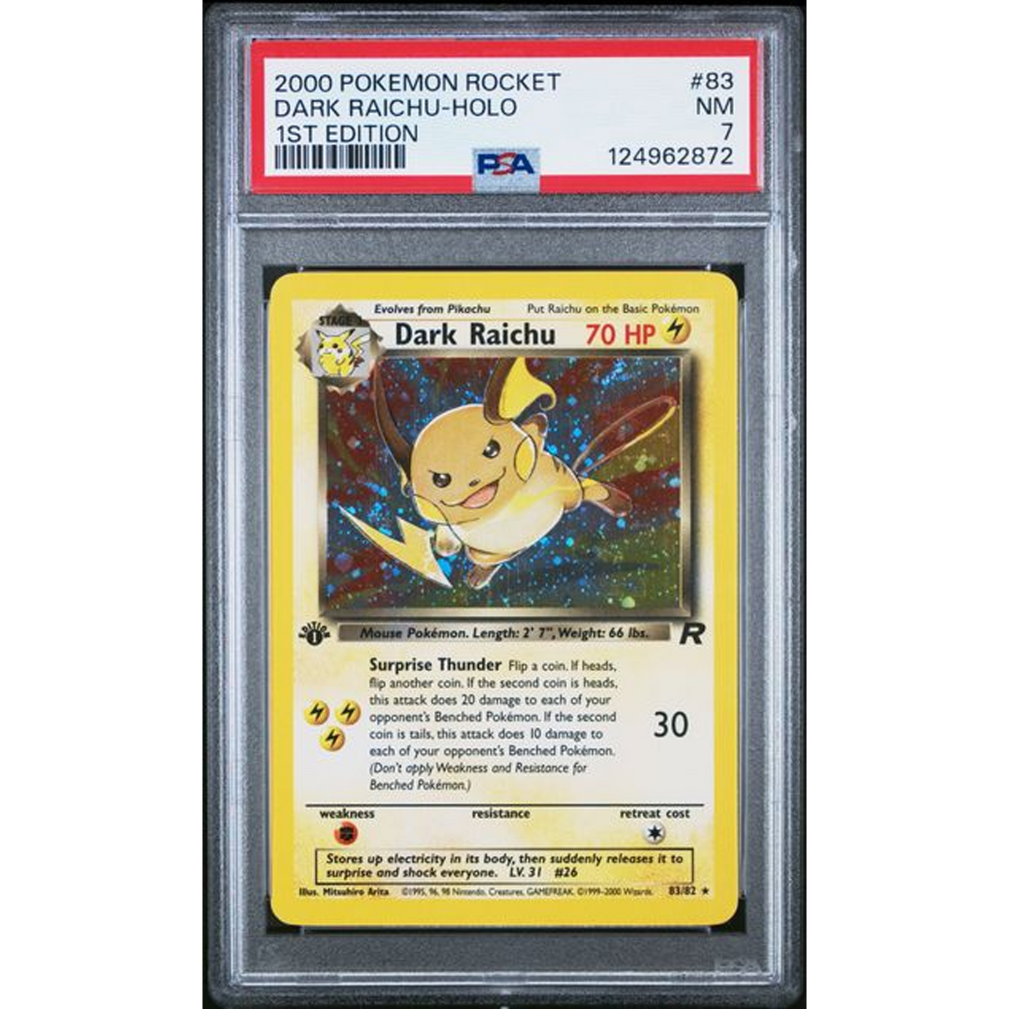 PSA 7 Near Mint - Dark Raichu - 83/82 - 1st Edition
