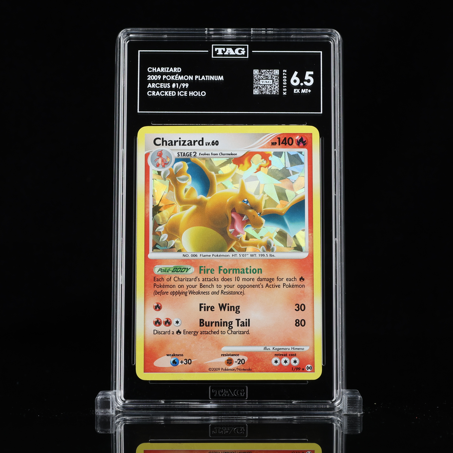 CHARIZARD 2009 POKÉMON PLATINUM #1/99 ARCEUS CRACKED ICE HOLO TAG 6.5