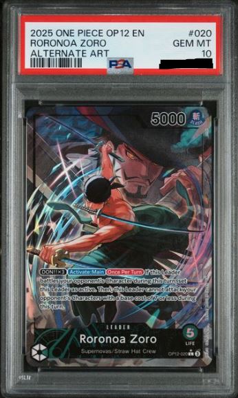 PSA 10 2025 ONE PIECE OP12-LEGACY OF THE MASTER #020 RORONOA ZORO ALTERNATE ART