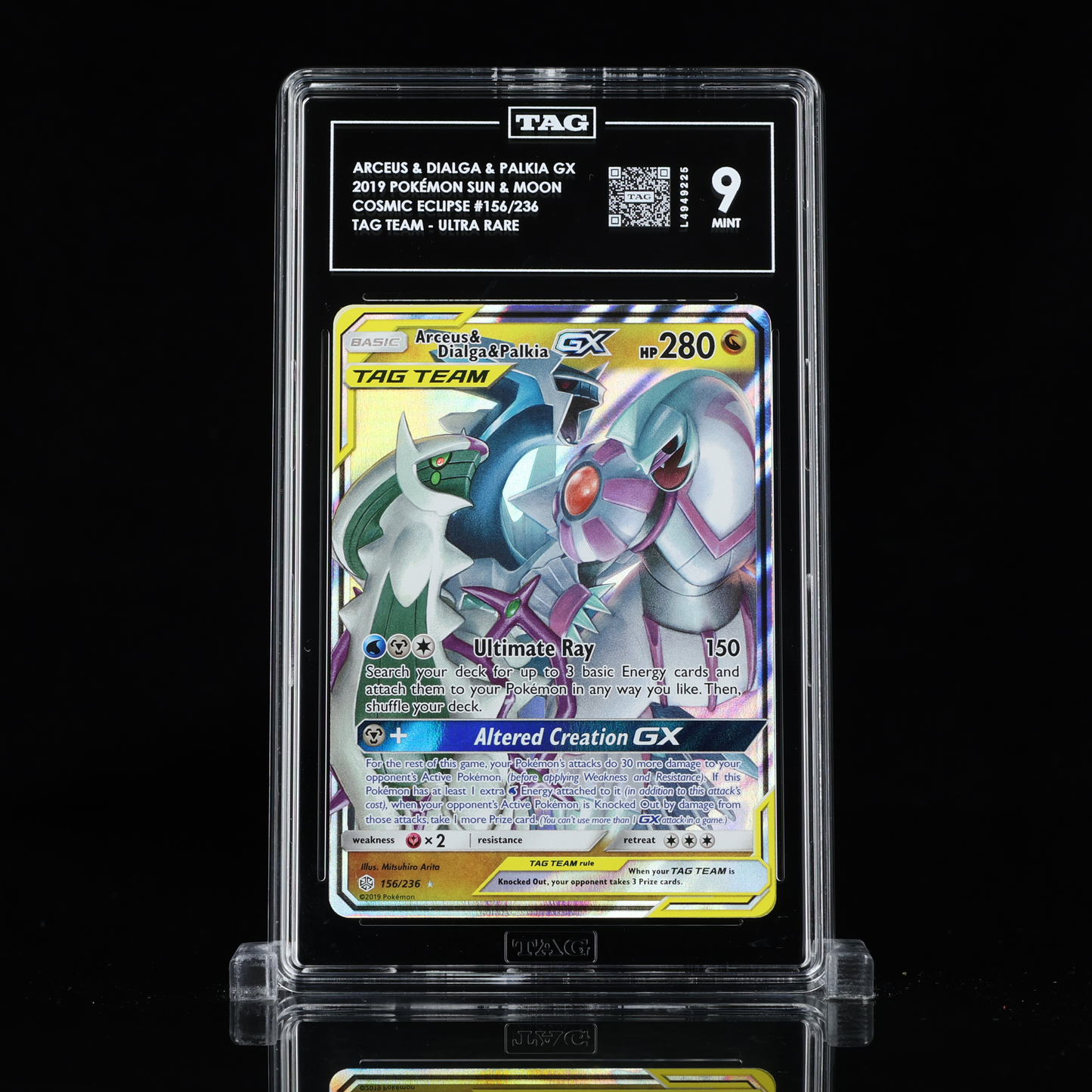 ARCEUS & DIALGA & PALKIA GX 2019 POKÉMON SUN & MOON #156/236 TAG Mint 9