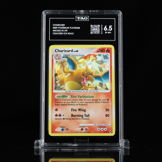 CHARIZARD 2009 POKÉMON PLATINUM #1/99 ARCEUS CRACKED ICE HOLO TAG 6.5